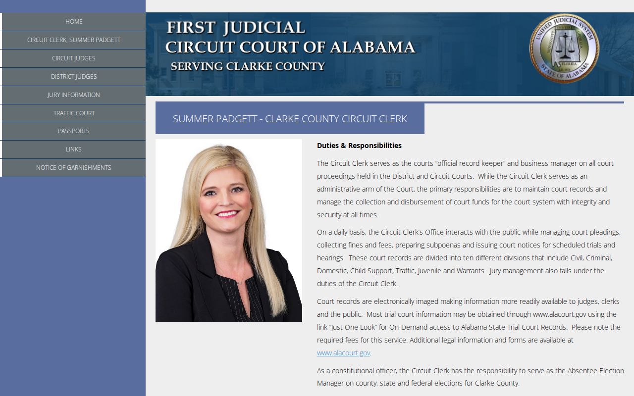 Clarke County Circuit Clerk warrant search record divisions