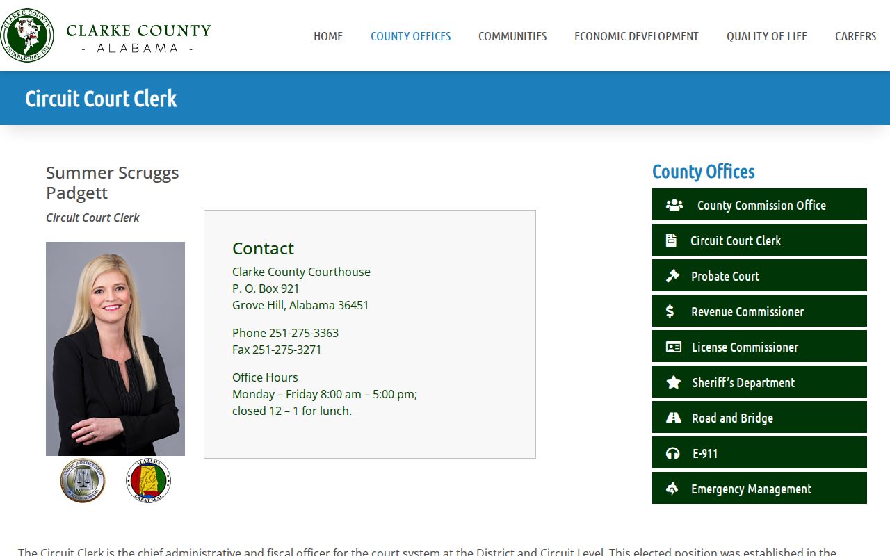 Clarke County warrant records contact page for the Circuit Clerk