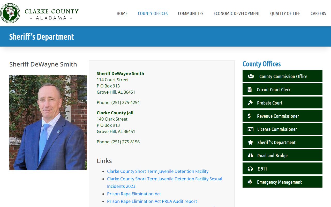 Clarke County arrest warrant service and jail contact page