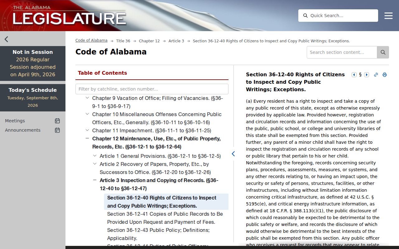 Clarke County bench warrant records Alabama Open Records Act source