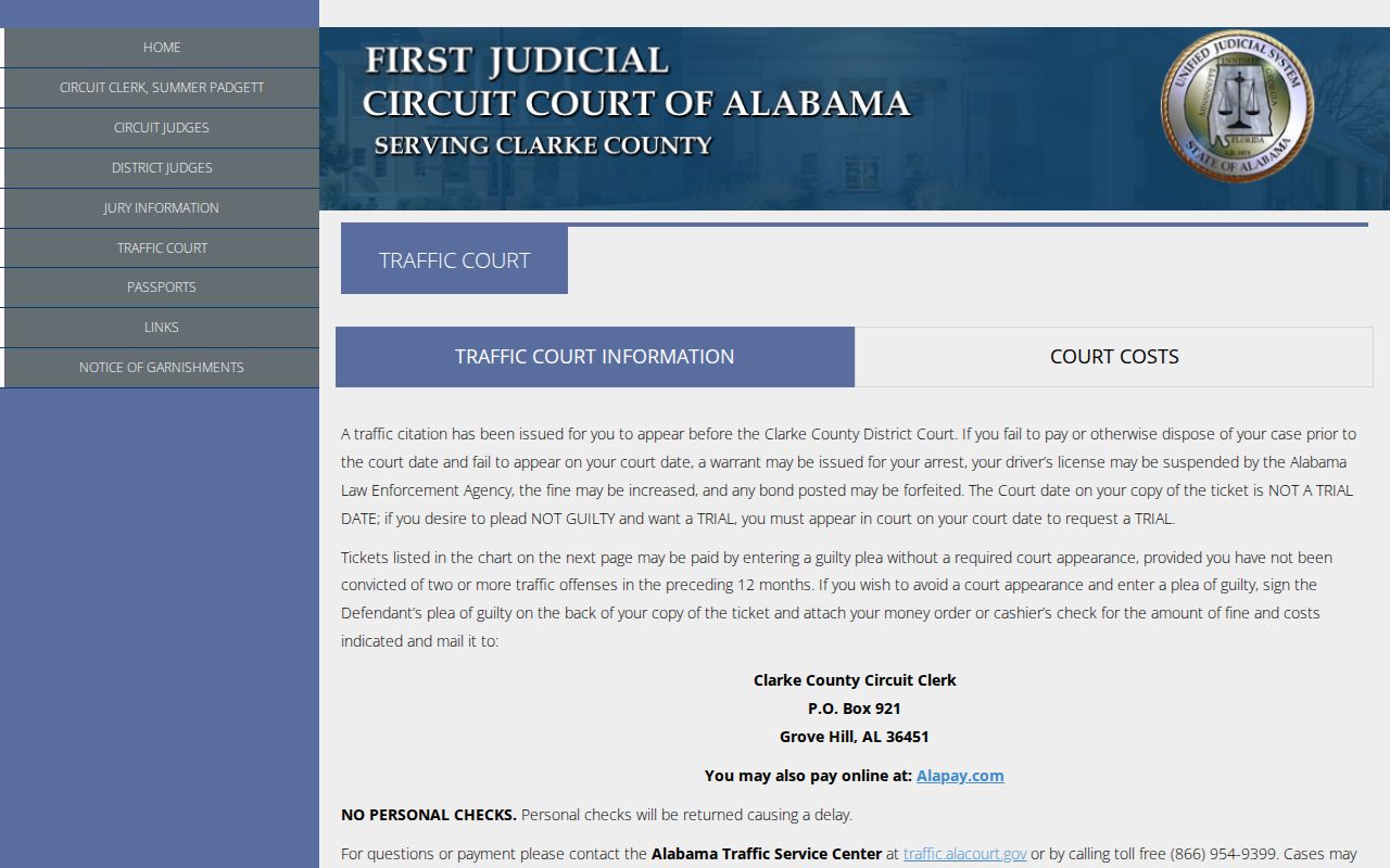 Clarke County traffic warrant District Court instructions